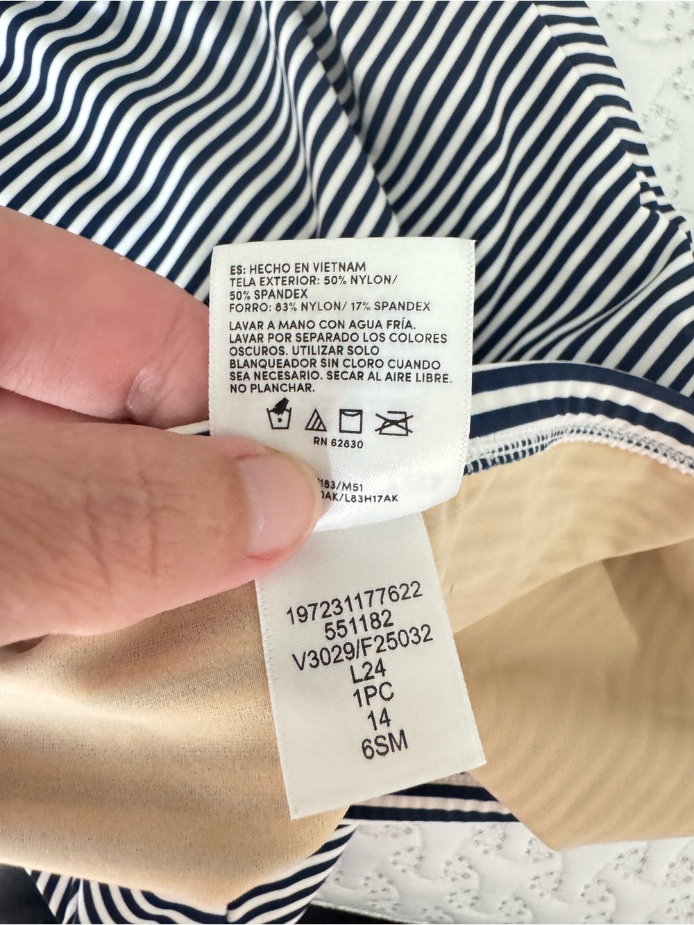 Lands' End Navy and White Stripe High-Waist Bikini Bottom Size 14 - Picture 4 of 5